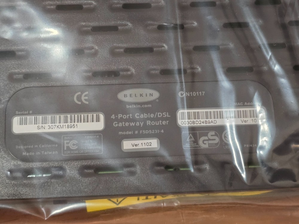 Belkin 4- Port Cable /DSL Gateway Router