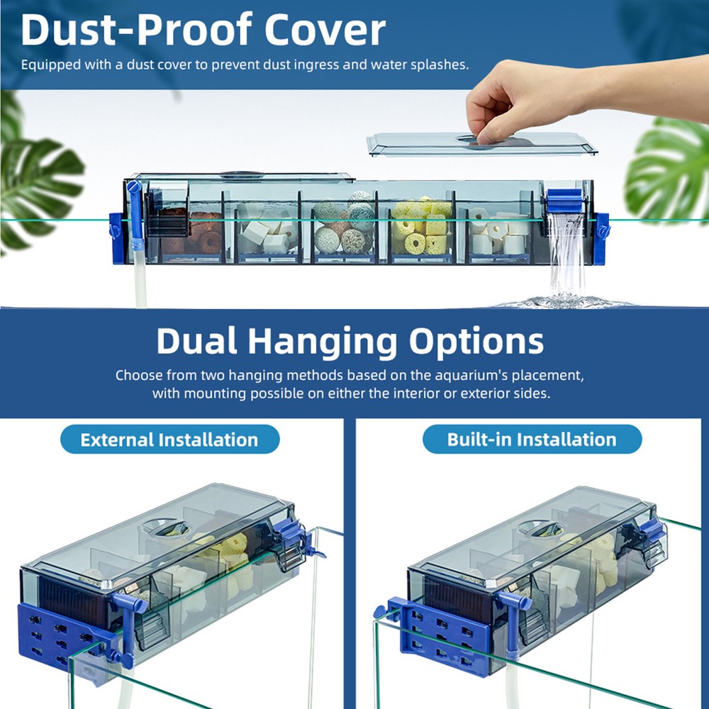 Aquarium Fish Tank Filter with Waterfall Oxygenation Suitable Multi Layer Filter