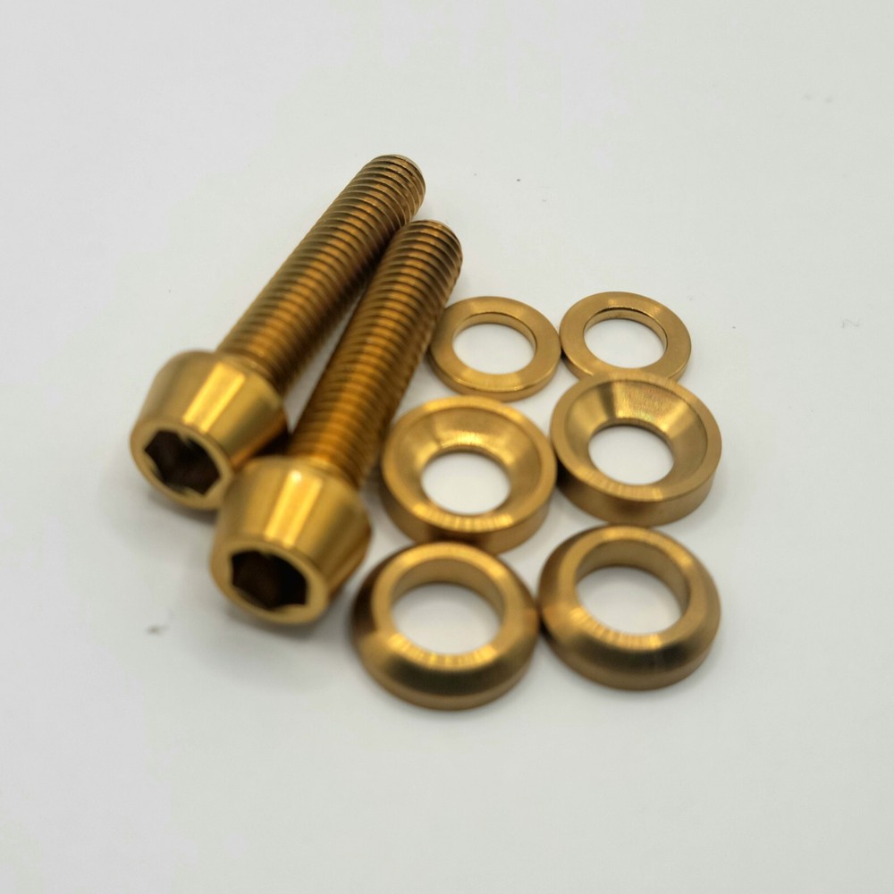 Trail Arc Titanium MTB Brake Caliper Mounting Bolt + flat, cone, cup washer (2x)