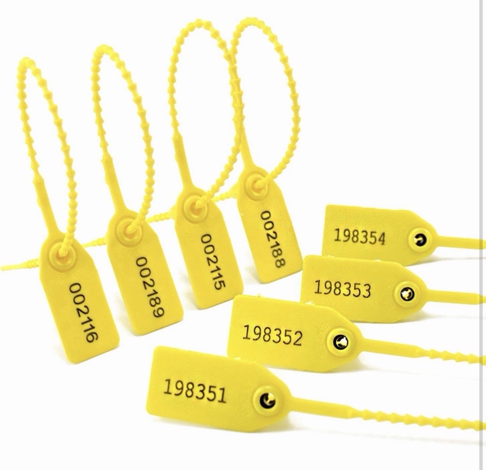 100 Pcs Yellow Plastic Tamper Seal Tag Label Pull Tie Security Seal Zip Lockout