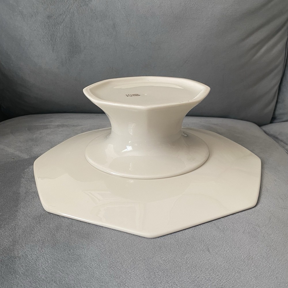 Lenox Special Cake Plate Stand Footed White Octagonal With Gold