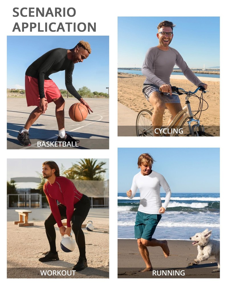 Runhit Men's Compression Long-Sleeve T-Shirt Athletic Compression Base Layer ...