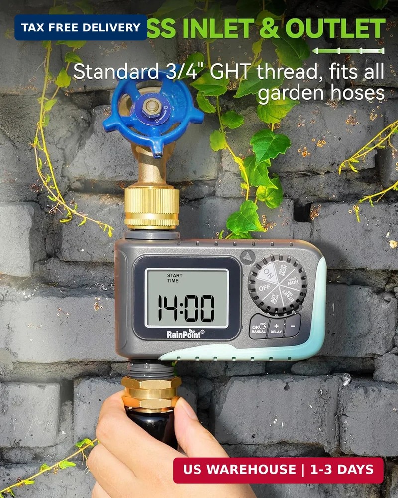 RAINPOINT Sprinkler Timer with Brass Swivel, Programmable Water Timer for Garden