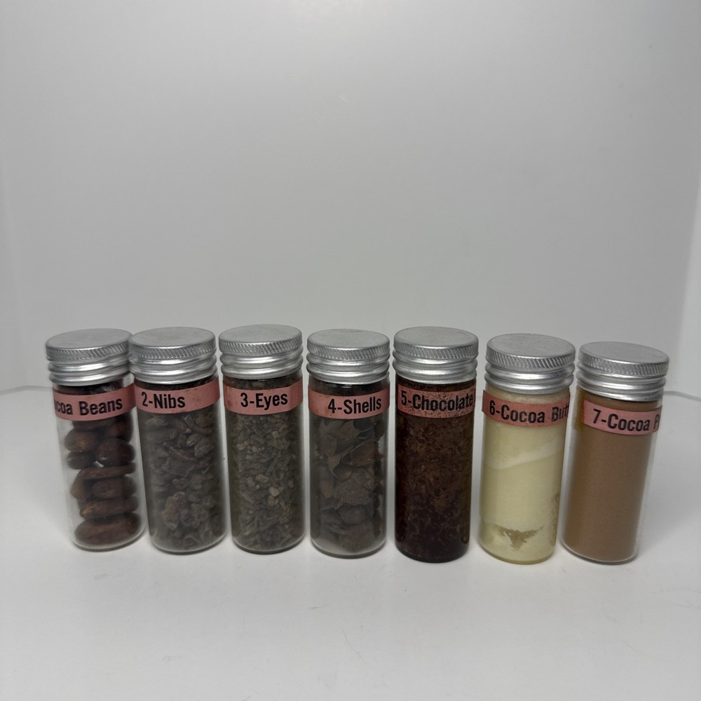 Hershey Chocolate Educational Glass Sample display Never Used Full Bottle