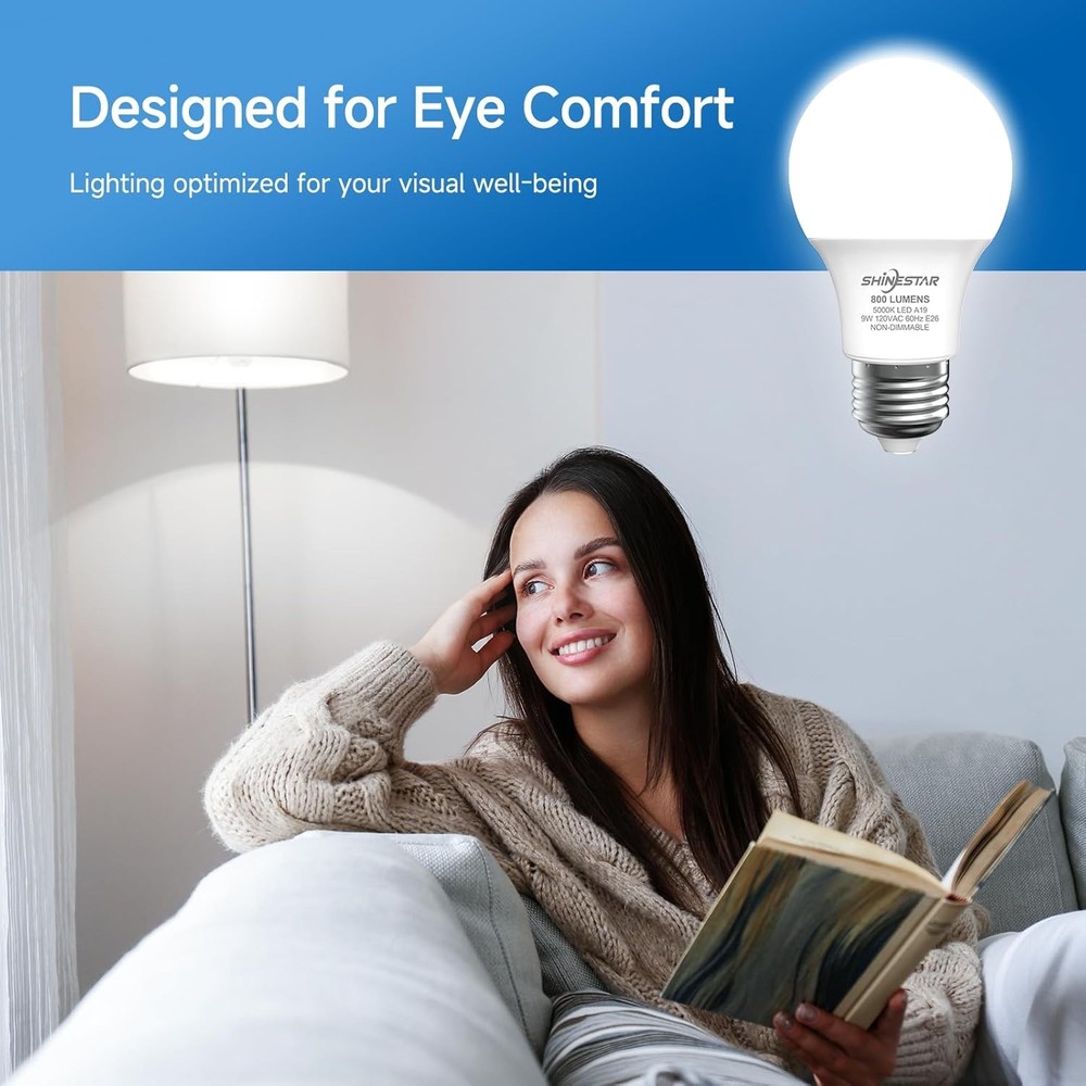 6-Pack A19 LED Light Bulbs 60W Equivalent 5000K Daylight E26 Non-Dimmable US