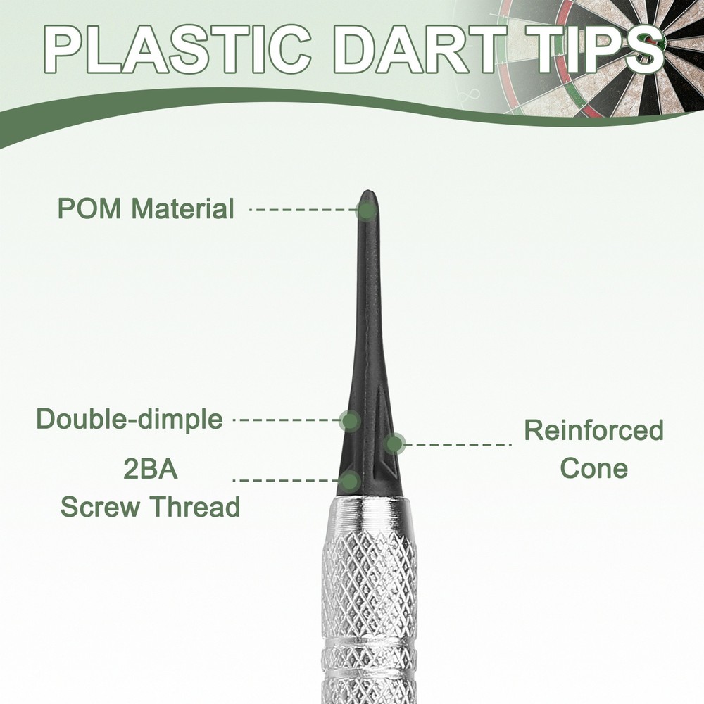 Plastic Dart Tips, 2BA Thread Soft Tip Dart Accessories 50 Pack & Green