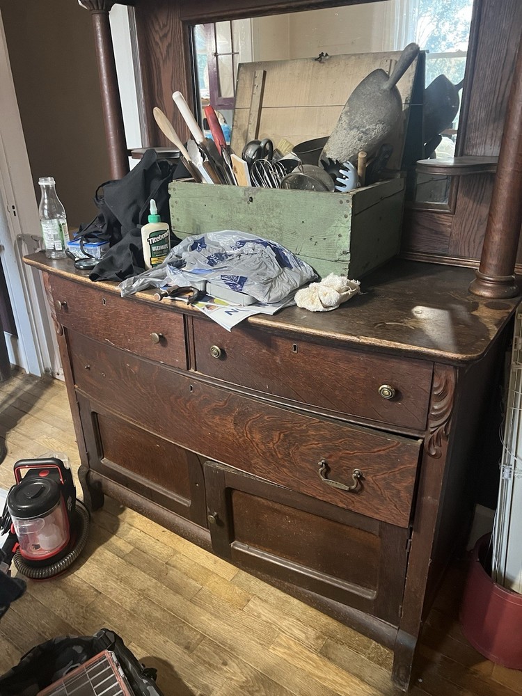 Antique Tiger Oak Victorian Sideboard Server with Mirror Hutch Top