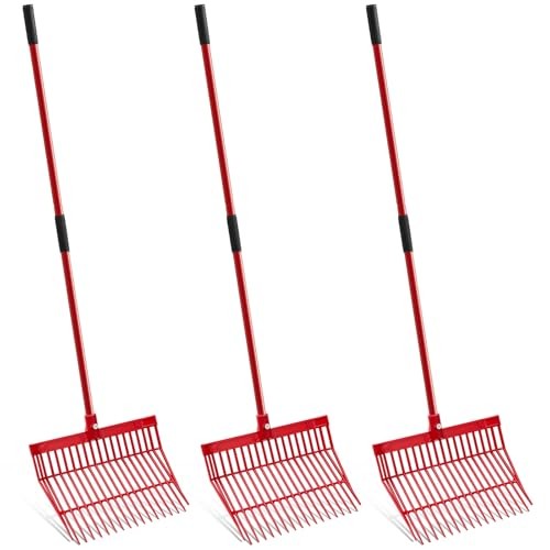 3 Sets Manure Fork with Long Metal Handle Pitch Fork Manure Red Normal Grip