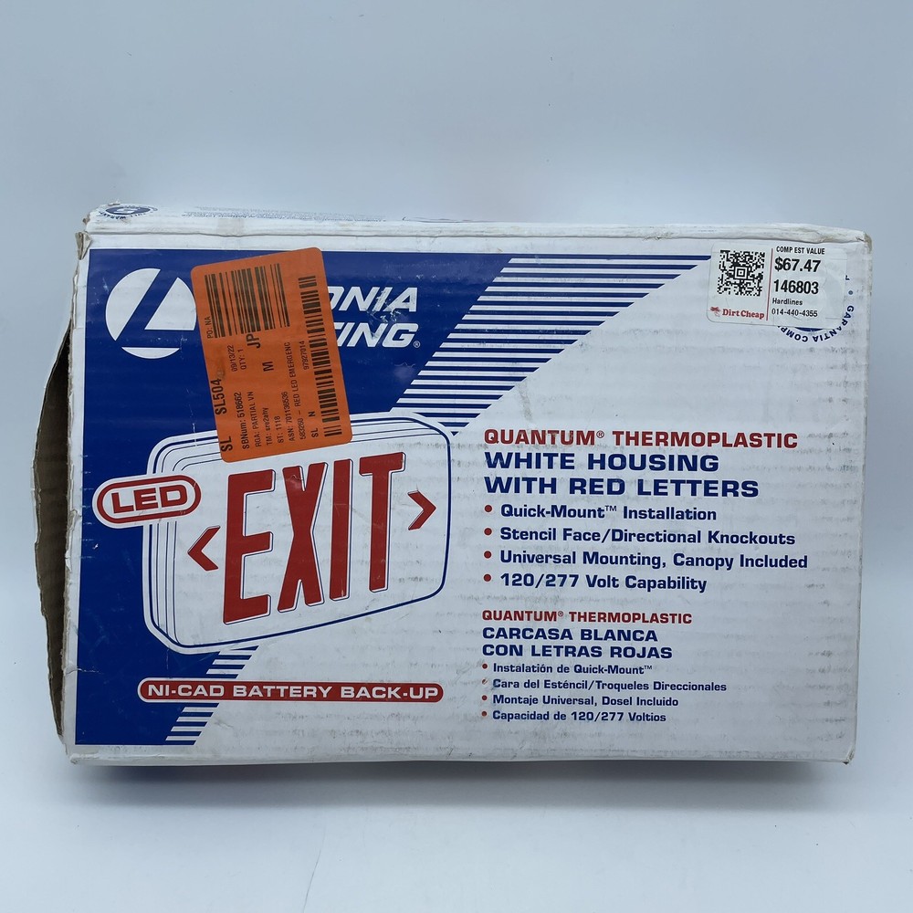 Lithonia LED Emergency EXIT Sign (Red on White) With/Without Battery Backup: NEW