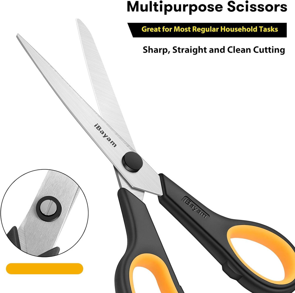 Scissors All Purpose, Ibayam 8" Heavy Duty Scissors Bulk 3-Pack, 2.5Mm Thickness