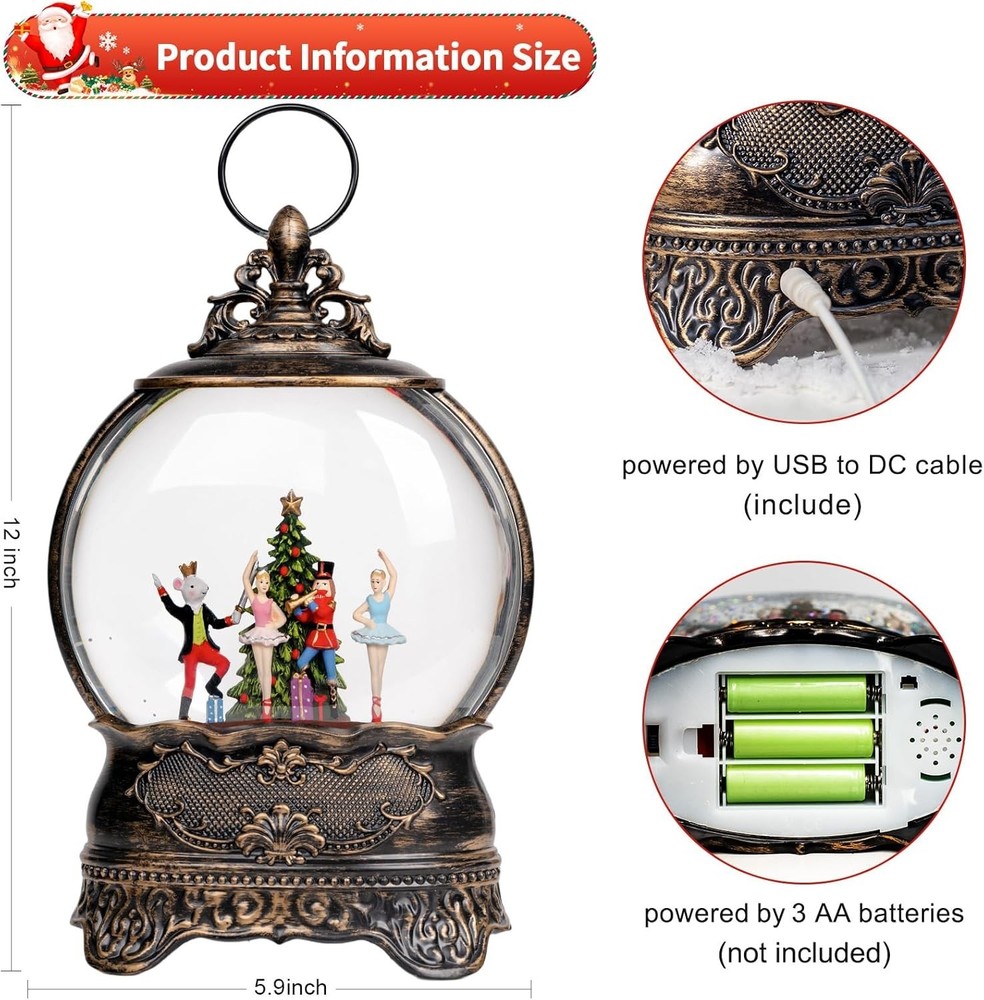 Christmas Snow Globe Lantern, Nutcracker and King Mouse Ballet Decorations, M...