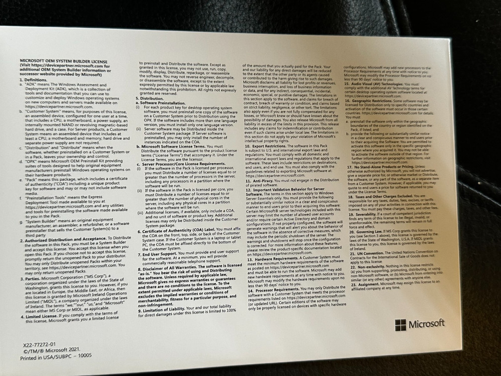 Windows 11 Home 64 bit - Genuine OEI DVD & COA - System Builder Pack