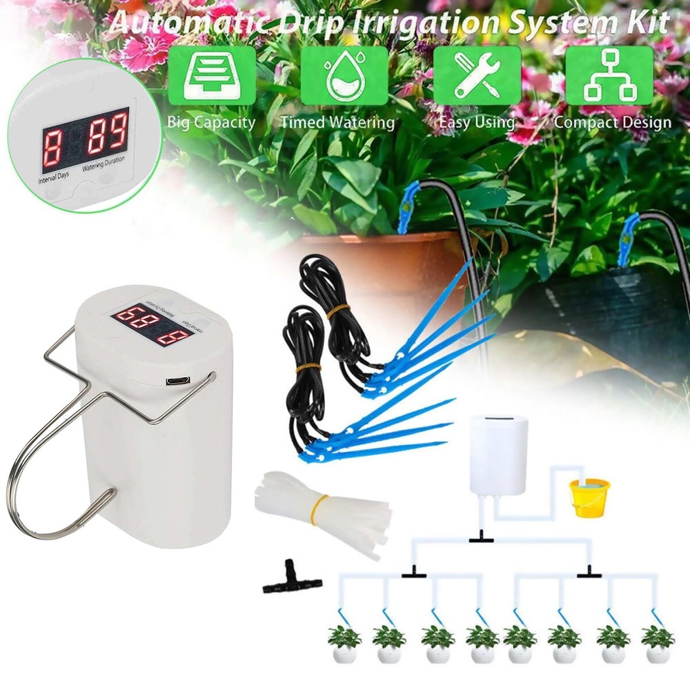 Programmable Automatic Watering System with Day and Second Settings for Pots