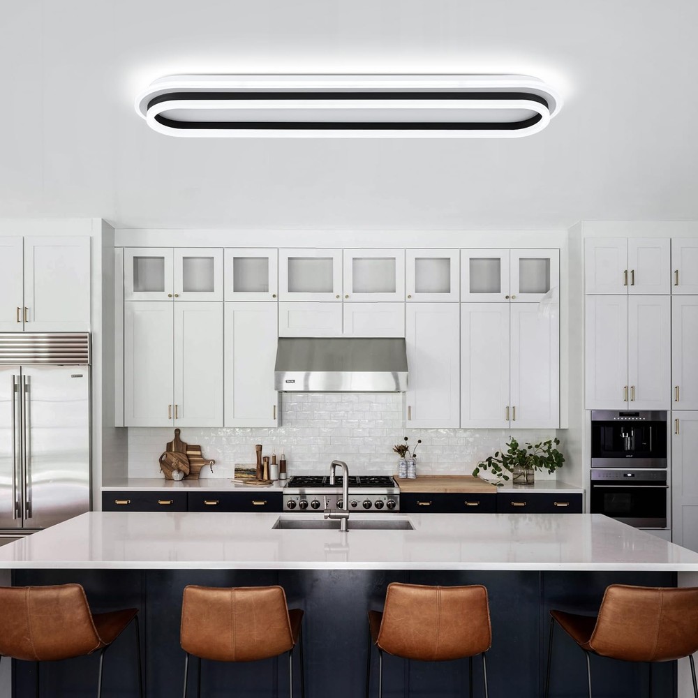 Modern Linear Ceiling Light, 31.5Inch Dimmable LED Flush Mount Ceiling Lamp w...