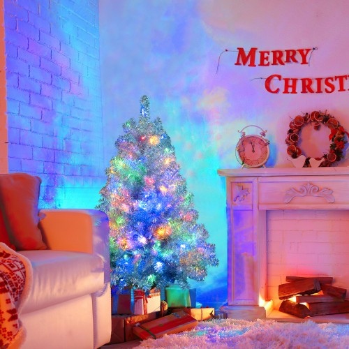4FT Silver Pre-Lit Xmas Tree 150 LED 11 Modes Indoor/Outdoor 400 Tips Pre-Lit
