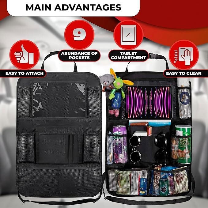 Car Back Seat Organizer with Touch Screen Tablet Holder 8 Storage Pockets