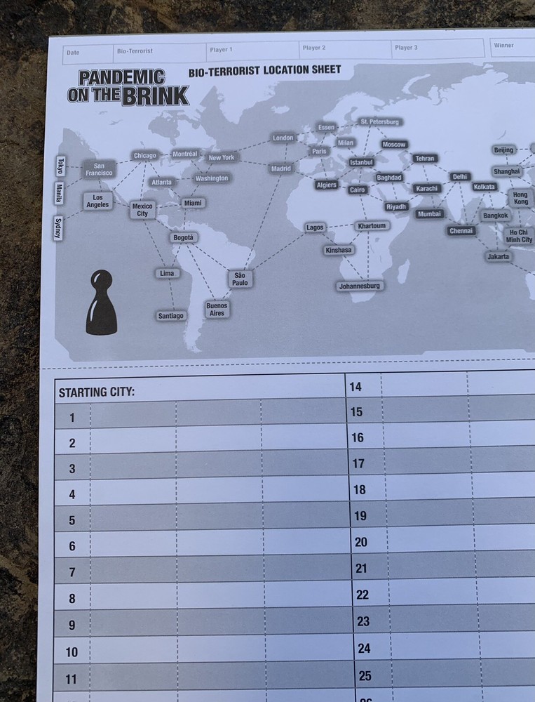 Pandemic Board Game Bio-Terrorist Location Sheet. Tablet