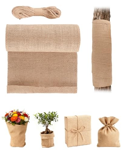 7.9" × 16.4' Burlap Tree Protector Wraps, Natural Burlap Tree Wrap Rolls, Jute