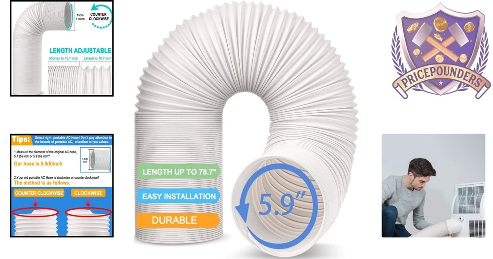 Portable AC Vent Hose 5.9''-6'' Adjustable Duct Counterclockwise Universal Use