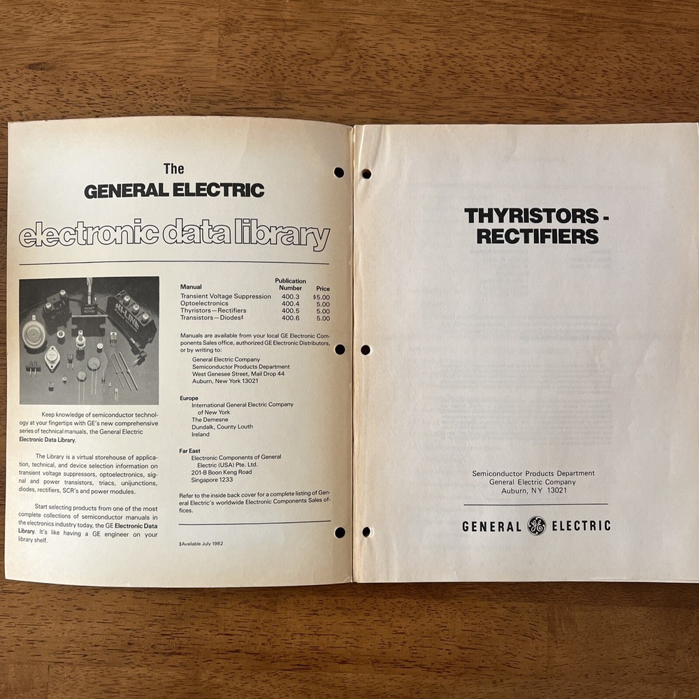 GE General Electric Electronic Data Library Thyristors Rectifiers 1982 Book