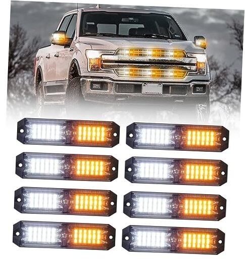 Grille Strobe Light Kits for Trucks, 12-LED Surface Mount Amber and White