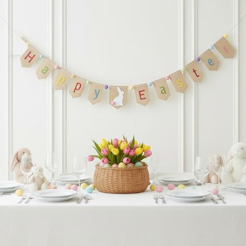 Happy Easter Burlap Banner Decorations, Happy Easter Garland Bunting, Spring