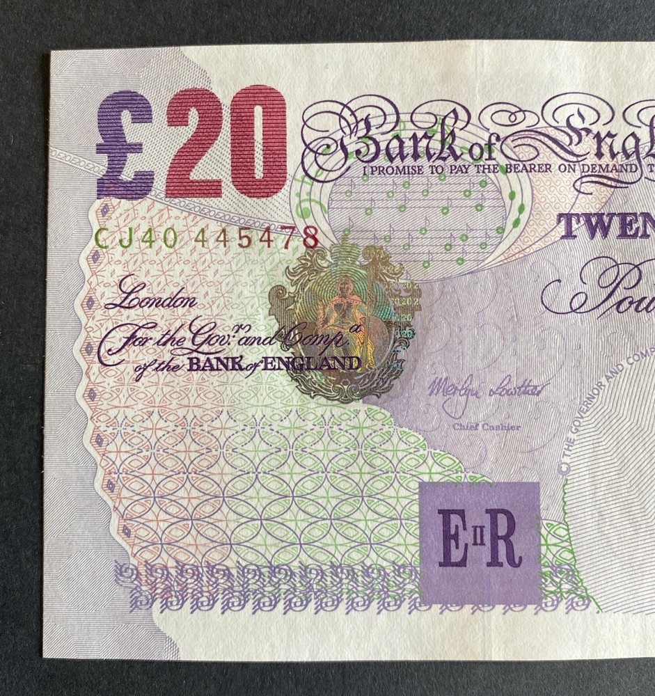 £20 Merlyn Lowther Prefix CJ40 Twenty Pound Note, Edward Elgar, Uncirculated