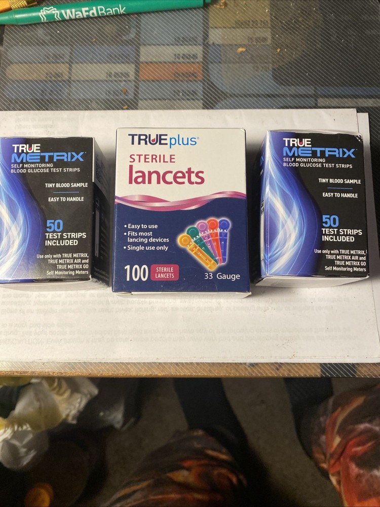TRUE METRIX Self-Monitoring Blood Glucose Test Strips Exp 10/2025 + Lancets