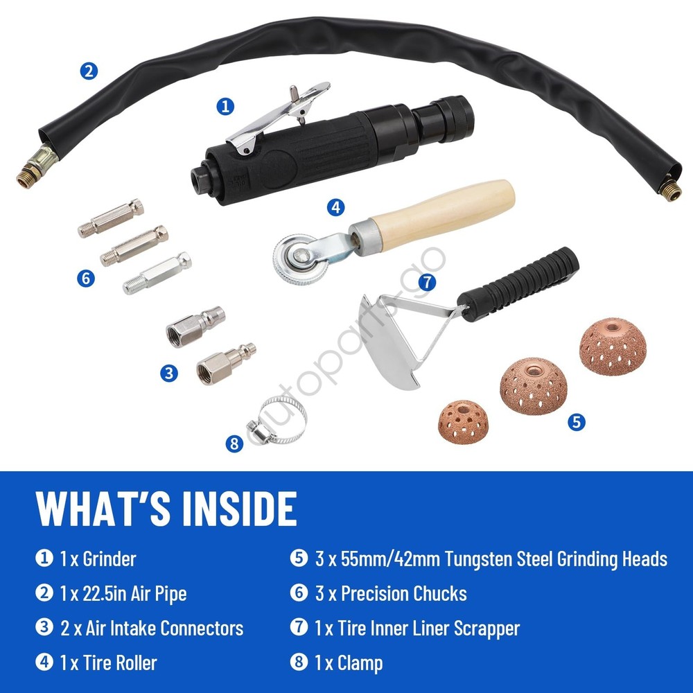 2500 RPM Tire Buffer & Repair Kit: Includes Scraper, Roller, Buffing Wheel