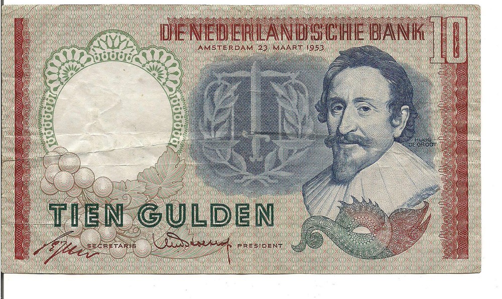 NETHERLANDS, 10 GULDEN, 1953
