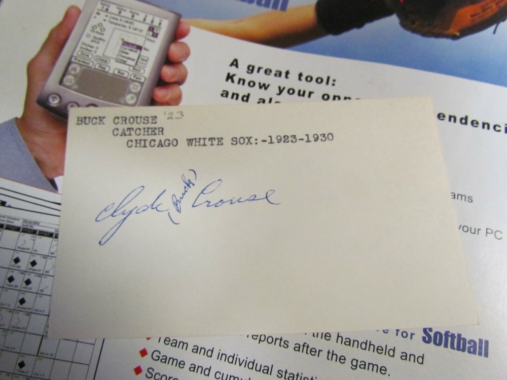 Buck Crouse Clyde autographed index card