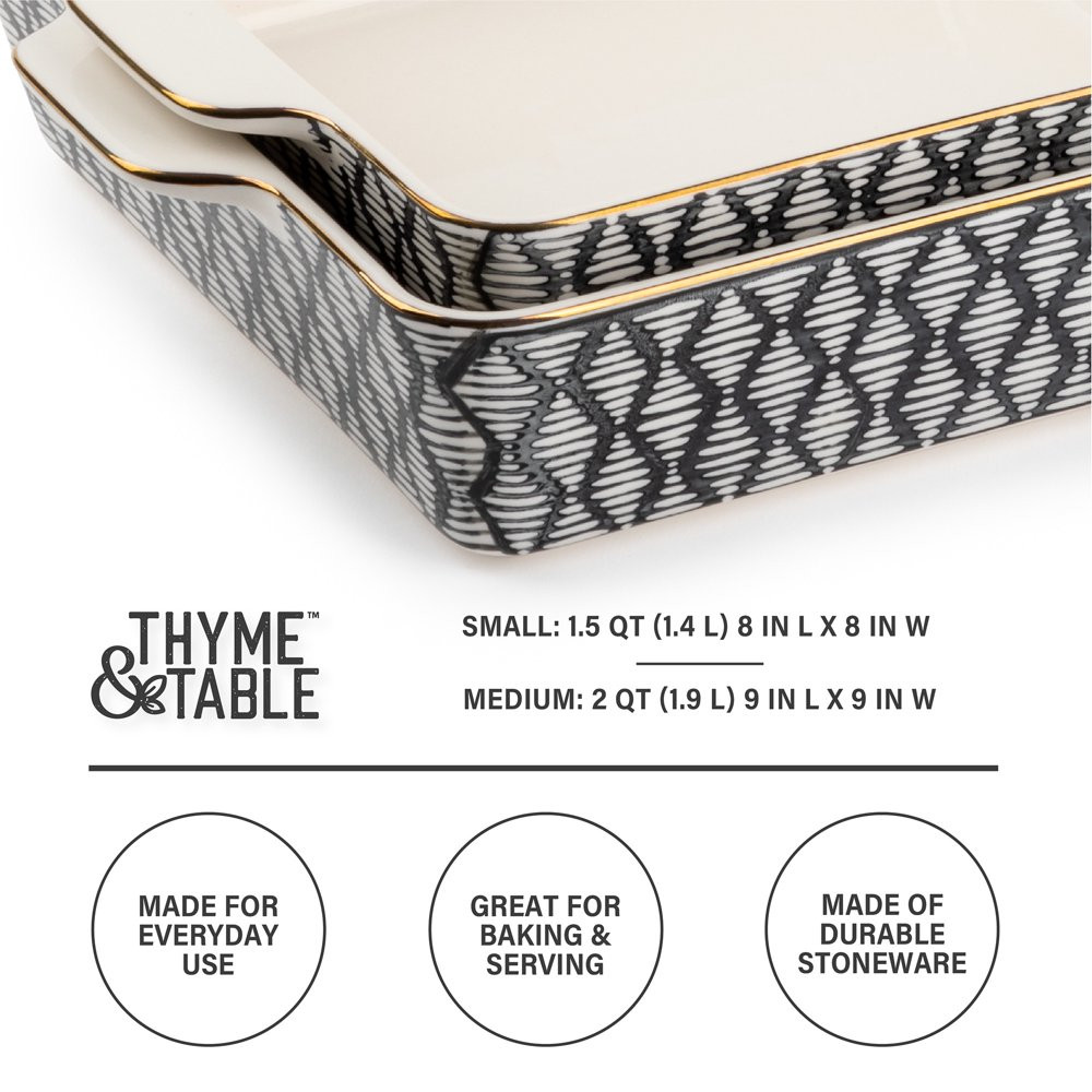 Stoneware Square Baker Baking & Serving Dishes Kitchen Microwave Safe 2-Piece