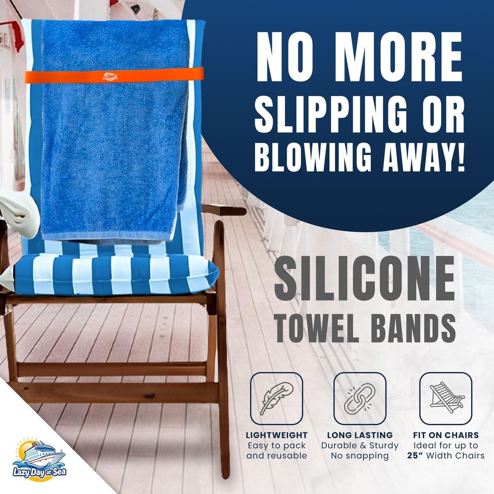 Towel Bands (6-Pack) for Beach & Pool Chairs – Extra Durable, No Snapping, Ho...