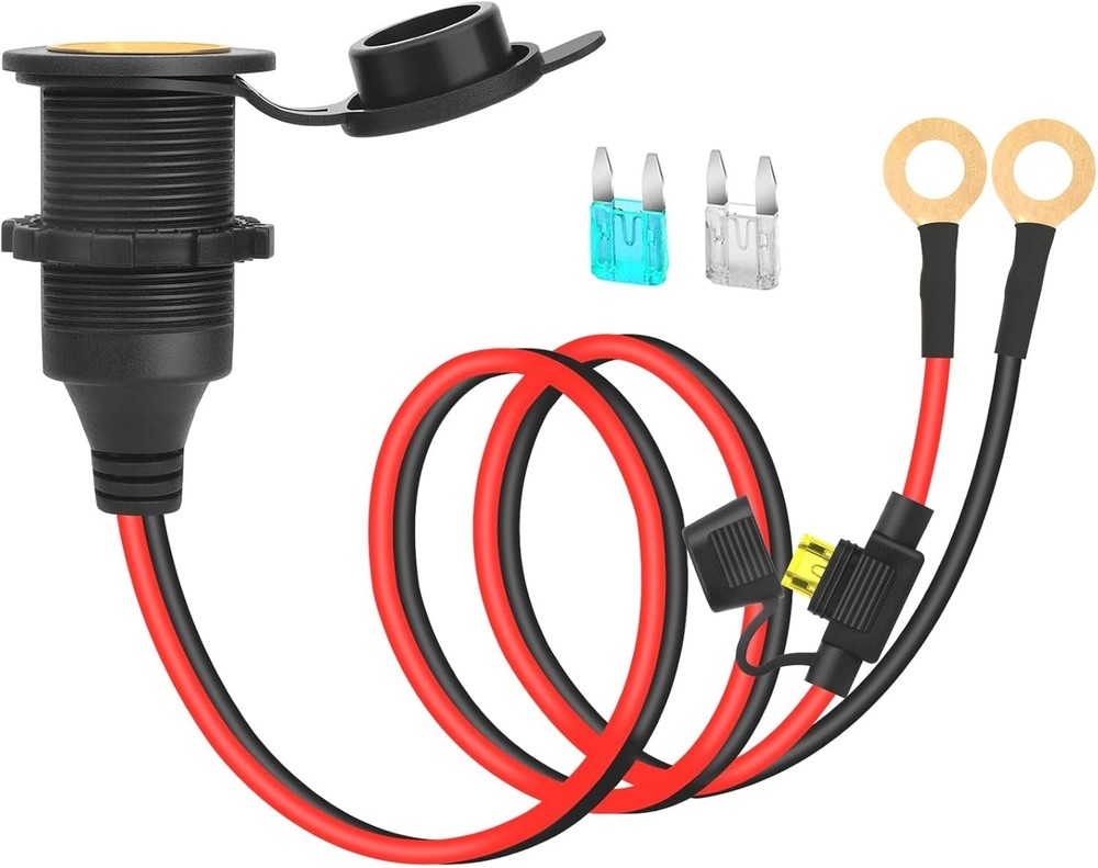 3FT 12V/24V Fixed Thread Cigarette Lighter Socket Extension Cable Automotive ...
