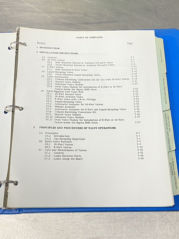 Perkin Elmer PE Sigma 2000/2100 Gas Sampling Valves - Users Guide / Manual