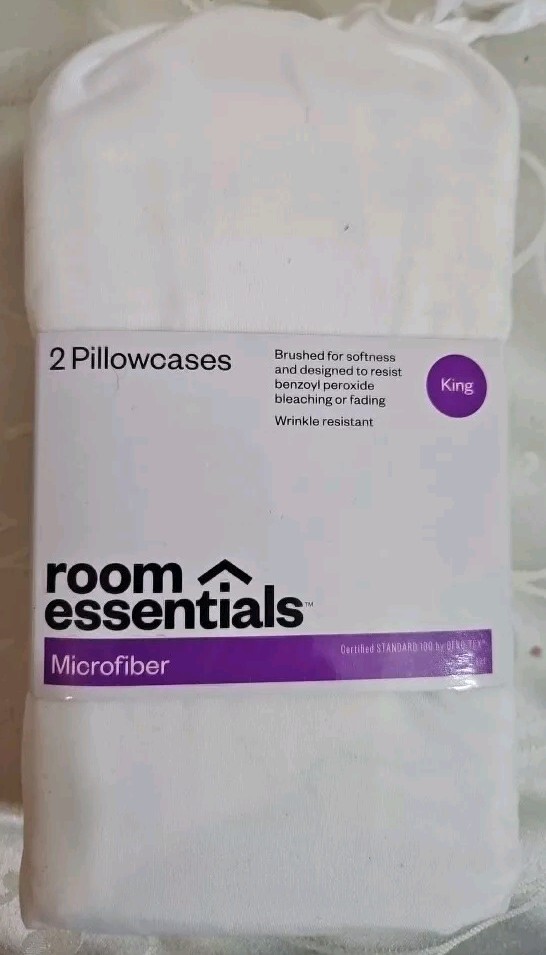 Room Essentials King Size Microfiber White Pillowcase 2 Piece Set