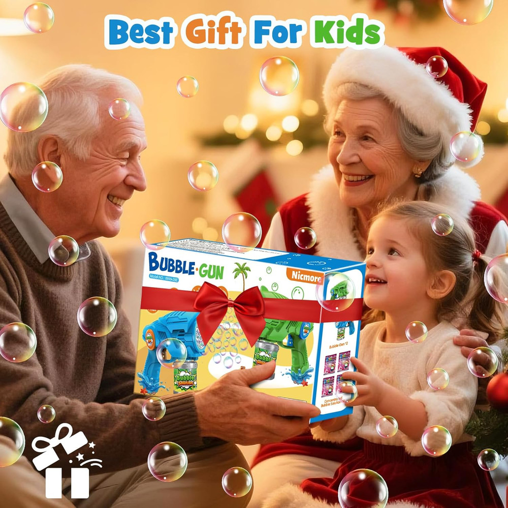 Bubble Gun Machine for Kids 4-8: 2-Pack Automatic Bubble Guns with 2 Bottles Ref