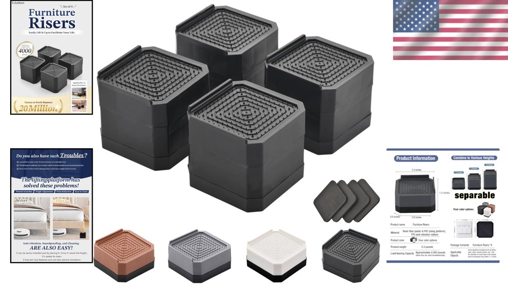 Adjustable Bed & Furniture Risers - Stackable Solution with Slip-Prevention