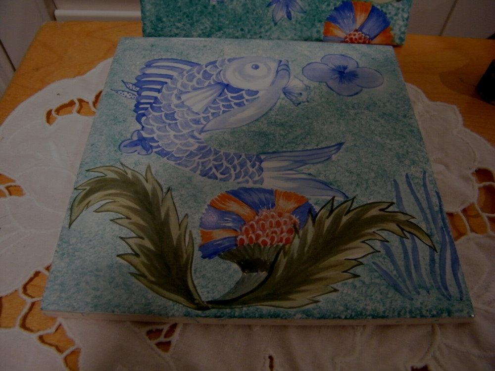 NEW-2-HAND PAINTED CERAMIC TILES 6" SQUARE FISH underwater scenes