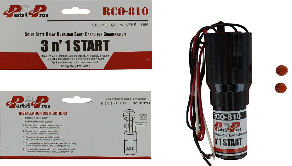 RCO810 Refrigerator 3-in-1 Hard Start Kit Relay Capacitor Replaces ERP810 RC100