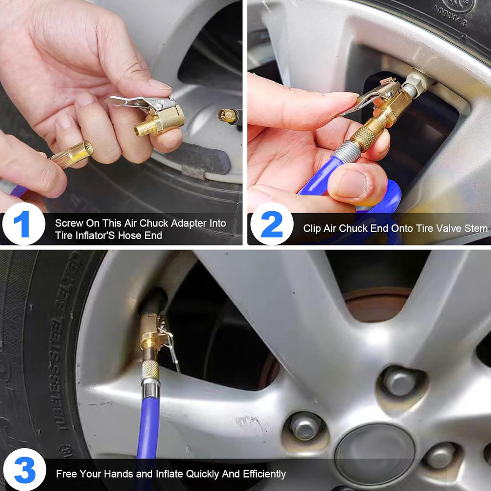 2Pcs Brass Locking Tire Air Chuck Adapter Quick Inflator Nozzle 250PSI