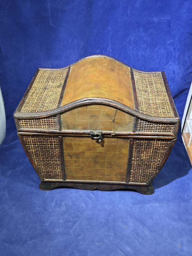 3 Beautiful Wooden Wicker Keepsake Chests, Large, Medium And Small, Stack