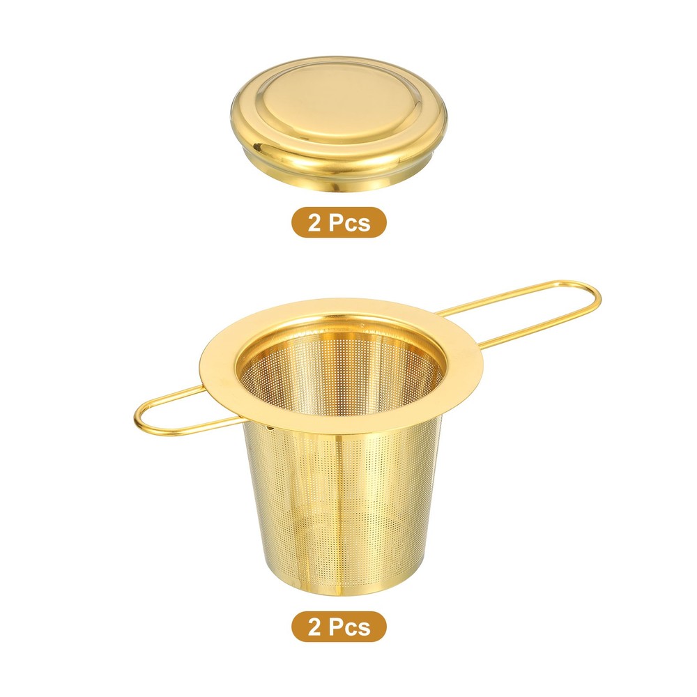 2Pcs Tea Infuser Filter Tea Strainer with Foldable Handle Gold
