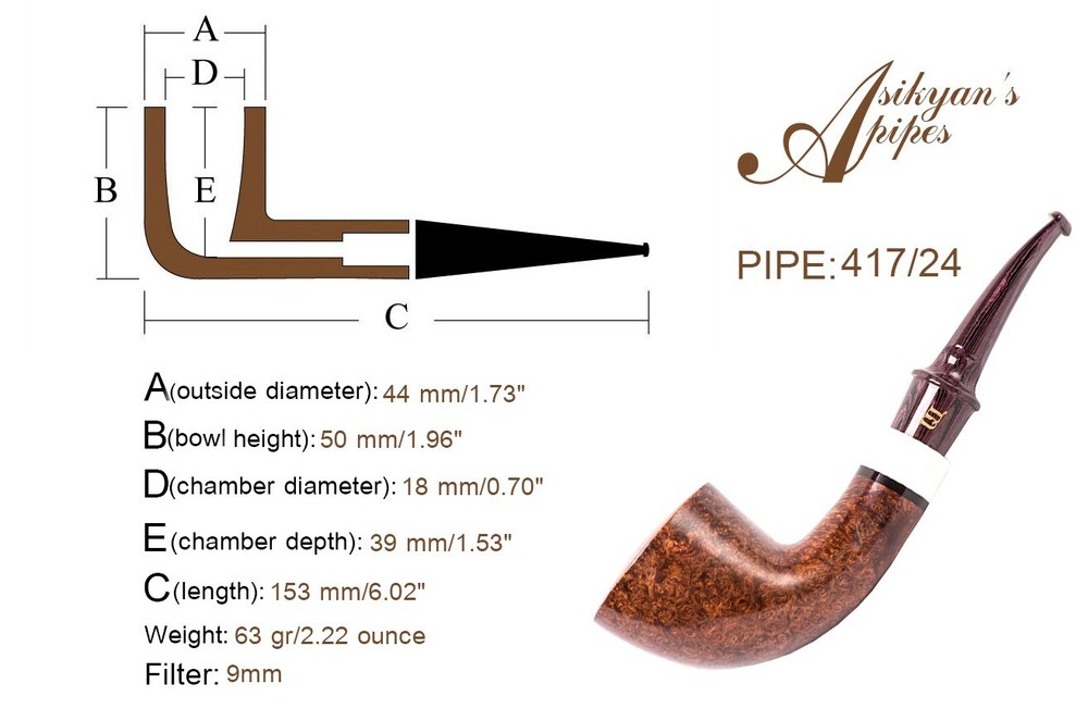 Asikyan Pipe#417/24 Dublin Smooth\Rusticated Hand Made