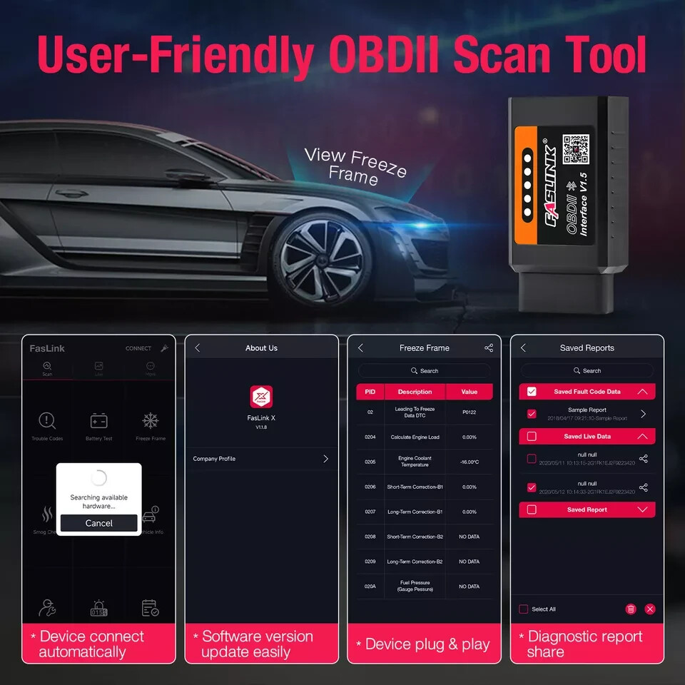 FASLINK X1 Bluetooth v1.5 OBDII Scanner for IOS & Android Adapter Code Reader