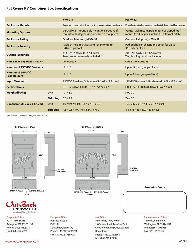 OutBack Power FWPV-8 FLEXware Combiner