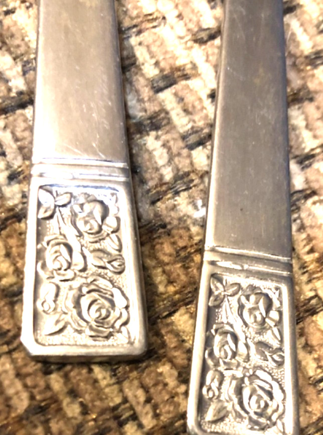 2PC Condiment Pickle Fork Set Ekco Eterna ROSE COTILLION Stainless Olive Flower