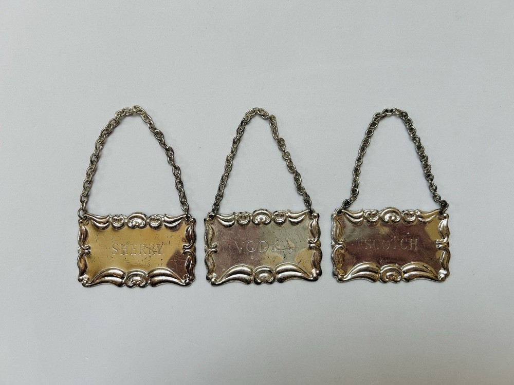 Metal Decanter Tags Vodka Scotch Sherry