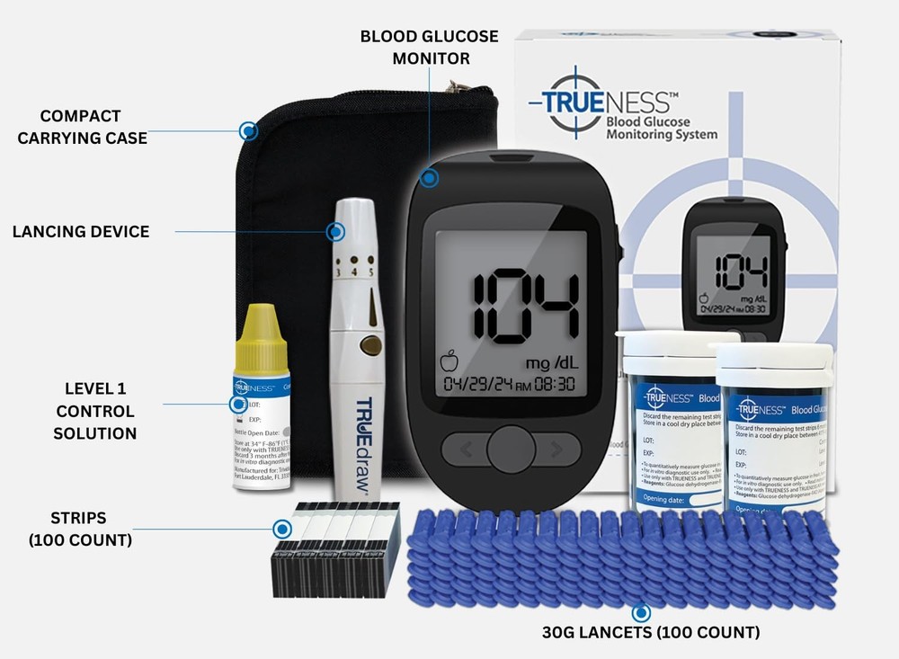 Blood Glucose Meter Bundle - Includes Meter, Meter Case, 100 Test Strips, 100...