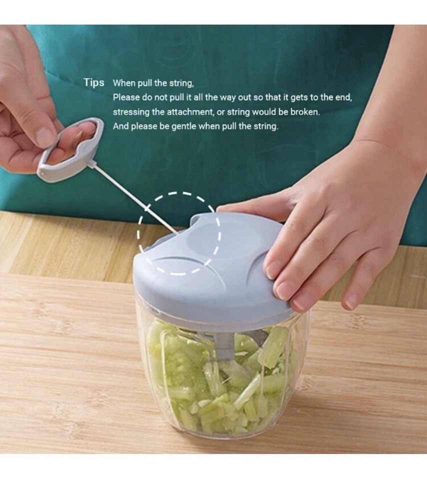 Pull Function Portable Food Chopper with Bowl, Lid, 5 Blades Dishwasher Safe